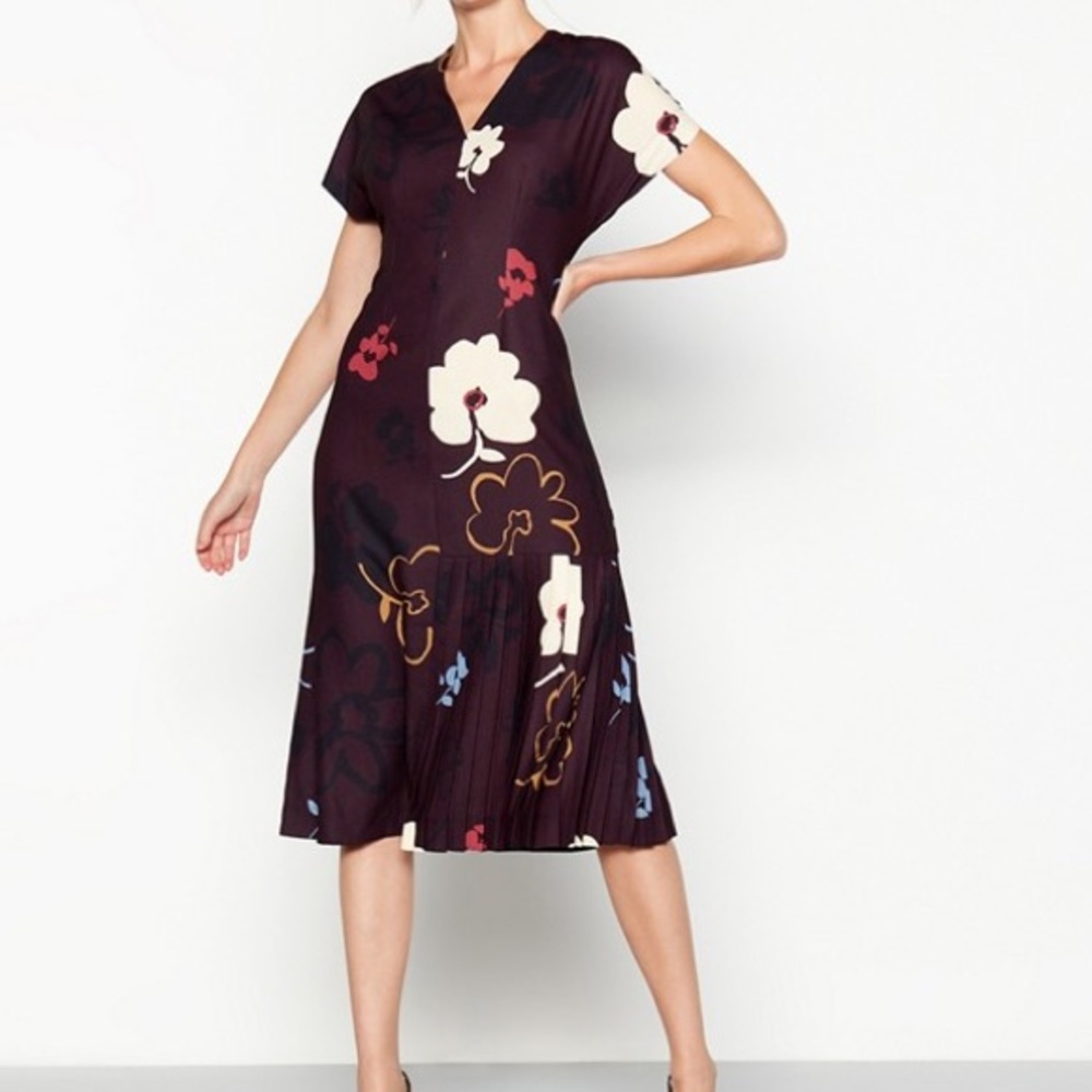RJR.John Rocha - Plum floral print side pleat midi